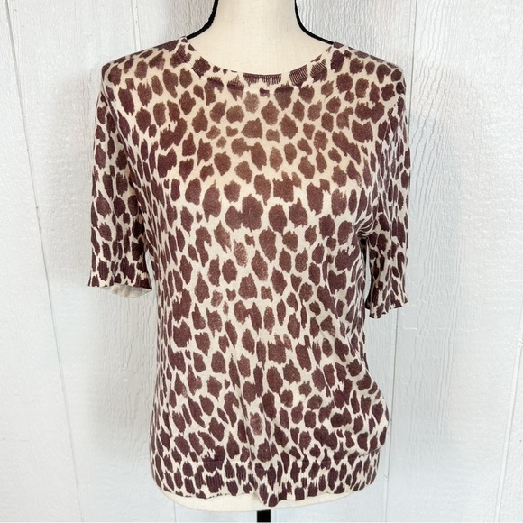 J. Crew Brown and Cream Giraffe Print Short Sleeve Sweater Size Medium - Picture 9 of 9